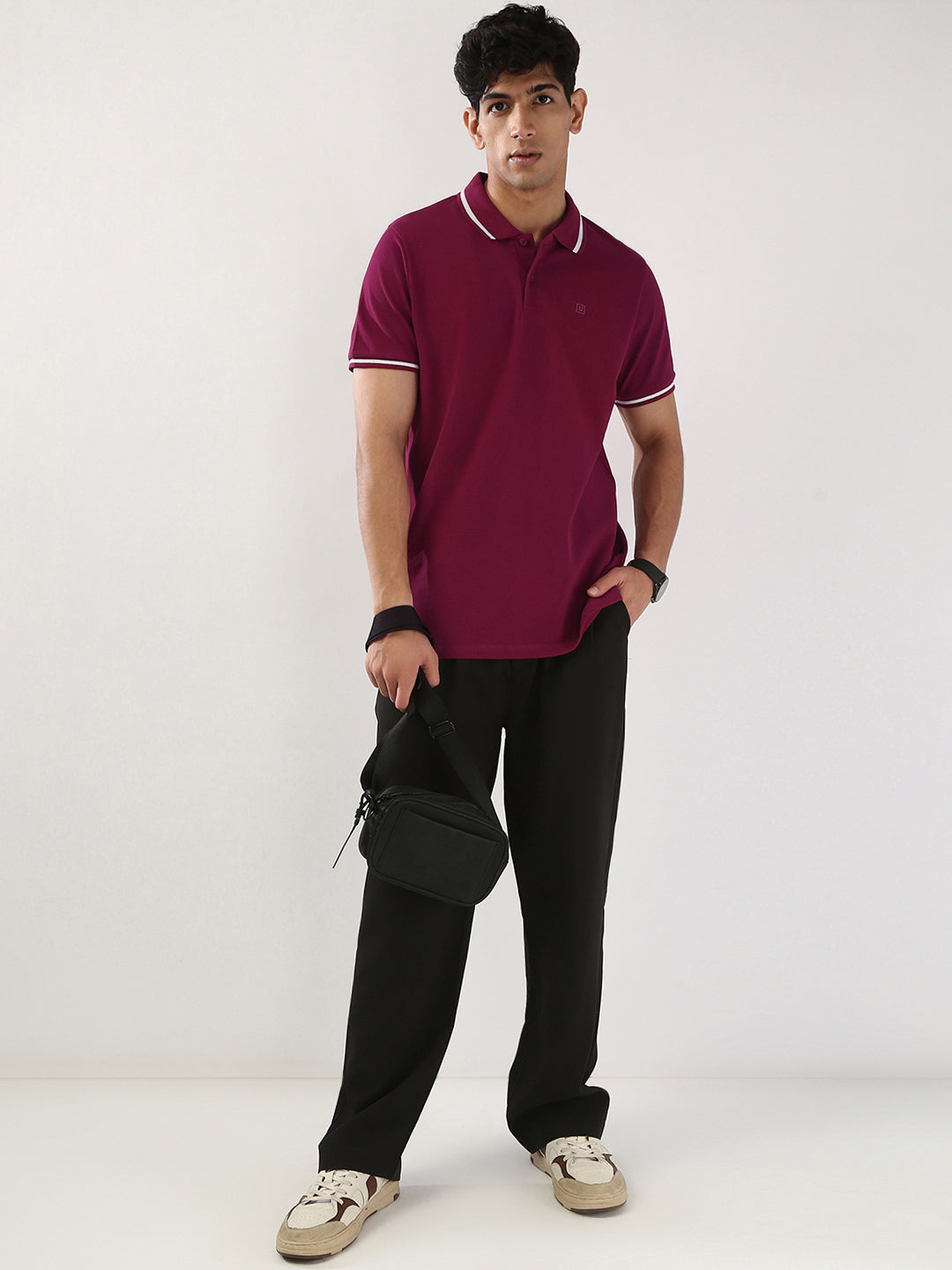 Men's Wine Solid Regular Fit Half Sleeve Cotton Polo T-Shirt