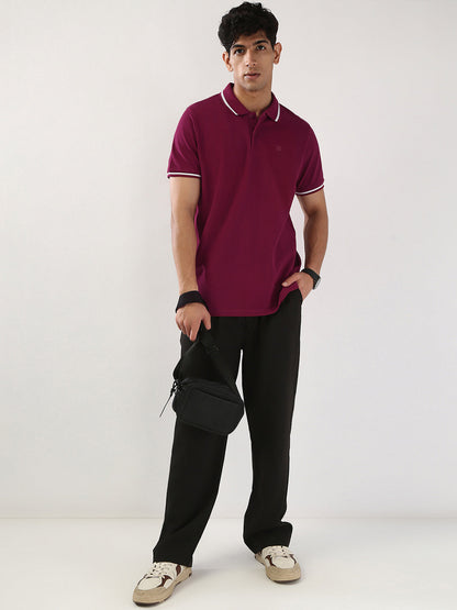 Men's Wine Solid Regular Fit Half Sleeve Cotton Polo T-Shirt