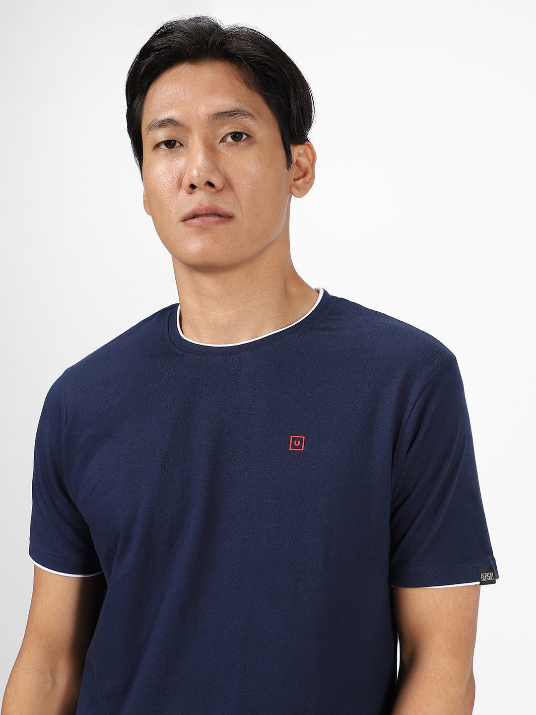 Men's Solid Navy Blue Round Neck Half Sleeve Slim Fit Cotton T-Shirt