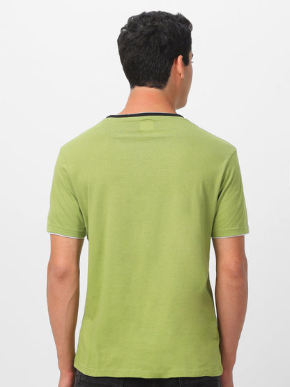 Men's Solid Olive Round Neck Half Sleeve Slim Fit Cotton T-Shirt