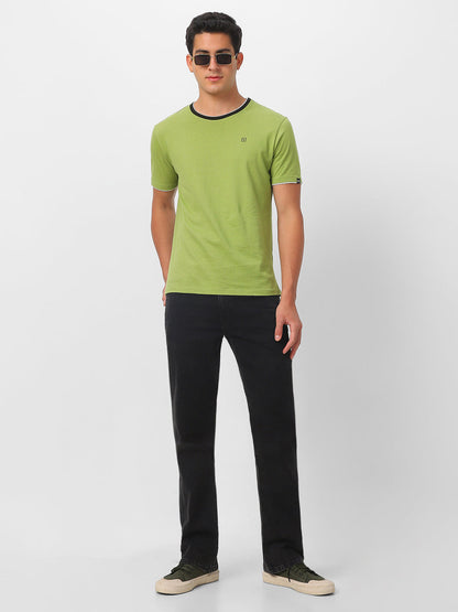 Men's Solid Olive Round Neck Half Sleeve Slim Fit Cotton T-Shirt