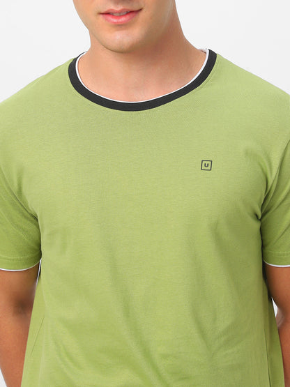 Men's Solid Olive Round Neck Half Sleeve Slim Fit Cotton T-Shirt