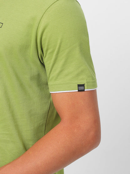 Men's Solid Olive Round Neck Half Sleeve Slim Fit Cotton T-Shirt