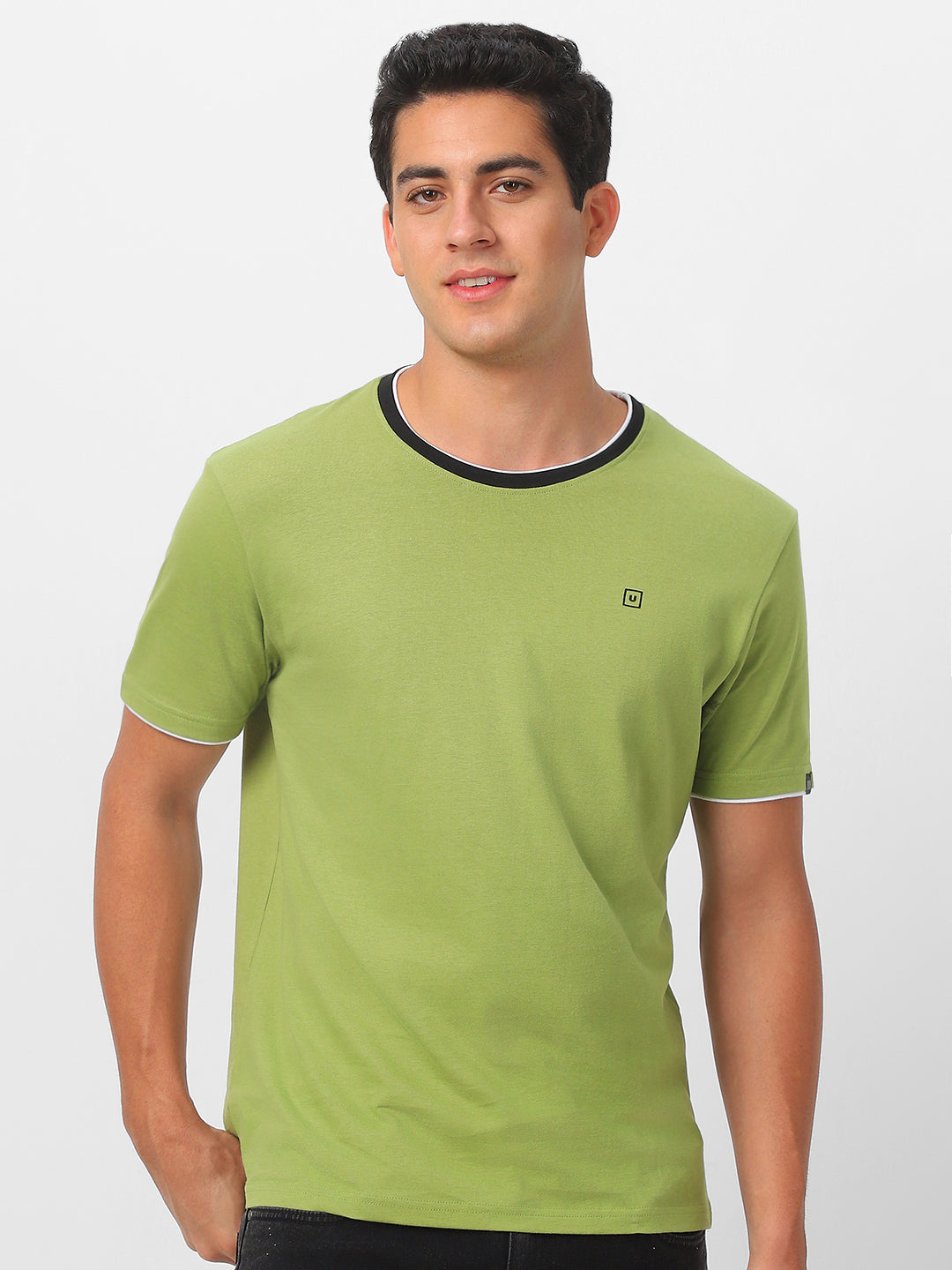 Men's Solid Olive Round Neck Half Sleeve Slim Fit Cotton T-Shirt