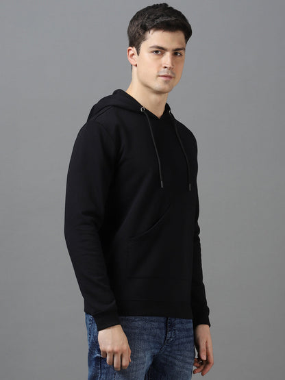 Men's Black Cotton Solid Hooded Neck Sweatshirt