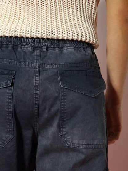 Men's Grey Loose Baggy Fit Travel Cargo Jeans With 8 Pockets Stretchable