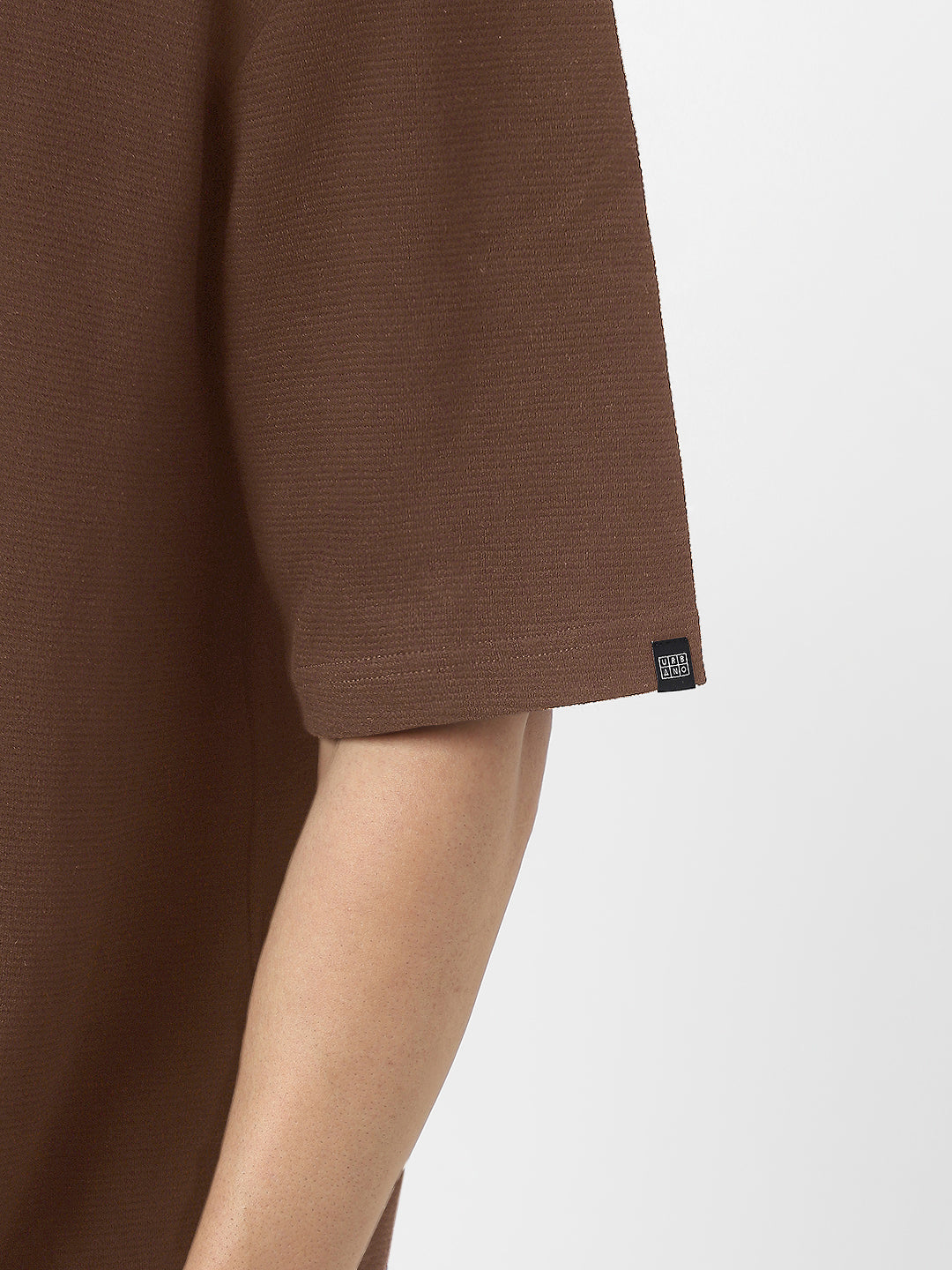 Men's Chocolate Brown Textured Round Neck Oversized Half Sleeve Cotton T-Shirt