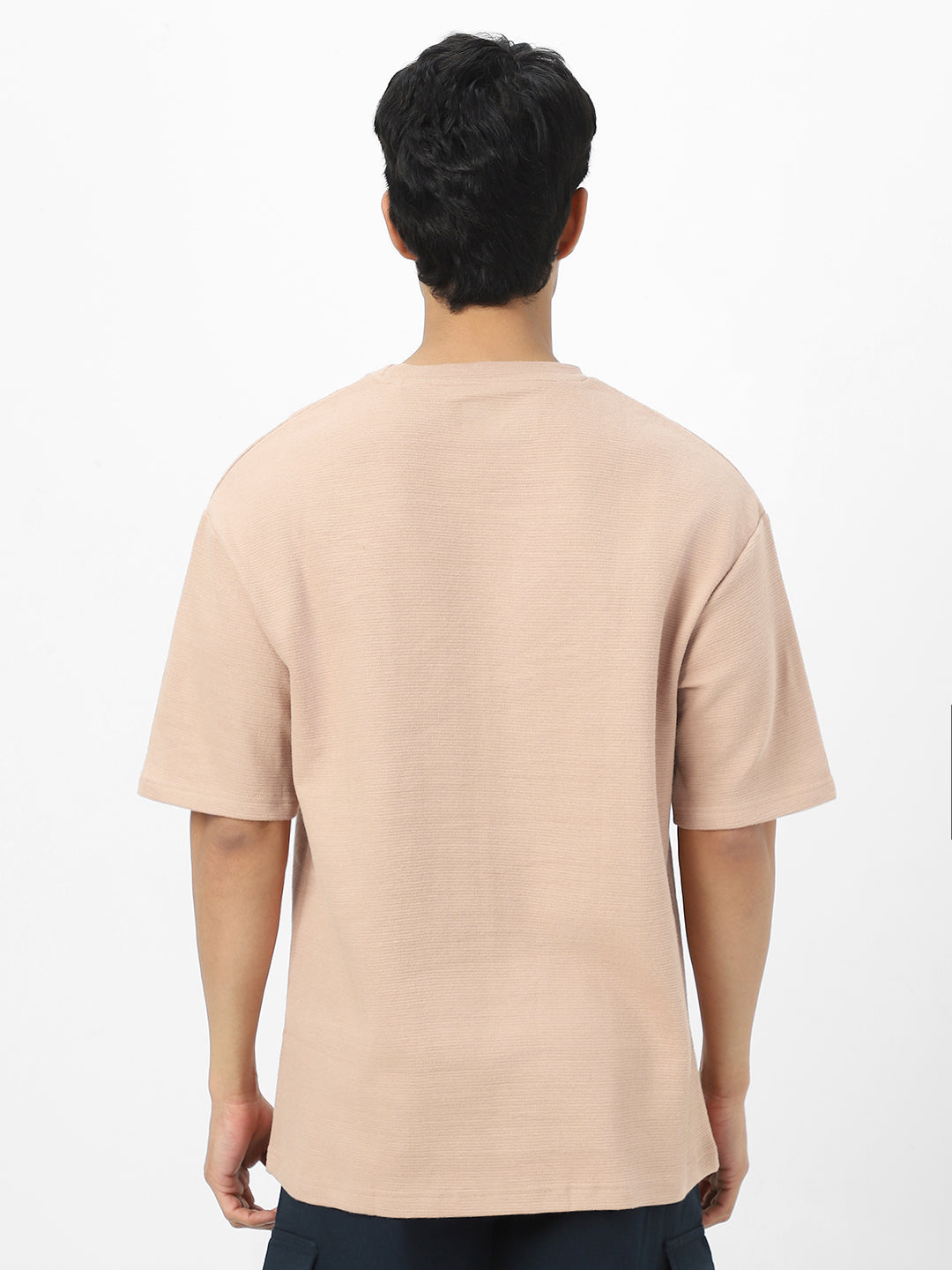 Men's Ginger Root Textured Round Neck Oversized Half Sleeve Cotton T-Shirt