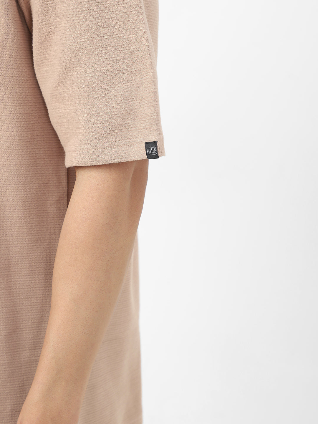 Men's Ginger Root Textured Round Neck Oversized Half Sleeve Cotton T-Shirt