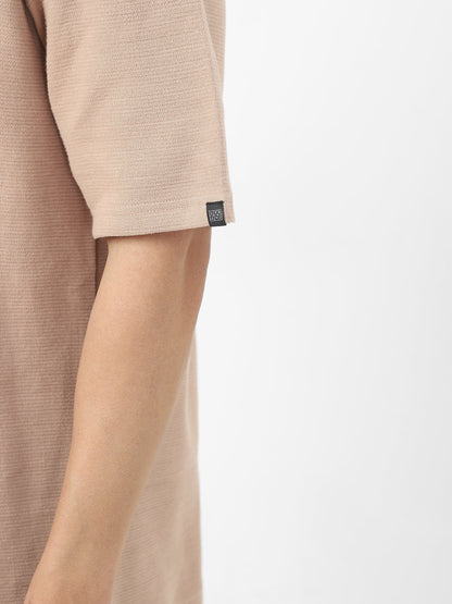 Men's Ginger Root Textured Round Neck Oversized Half Sleeve Cotton T-Shirt