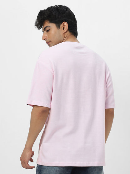 Men's Lavender Textured Round Neck Oversized Half Sleeve Cotton T-Shirt