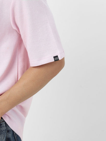 Men's Lavender Textured Round Neck Oversized Half Sleeve Cotton T-Shirt