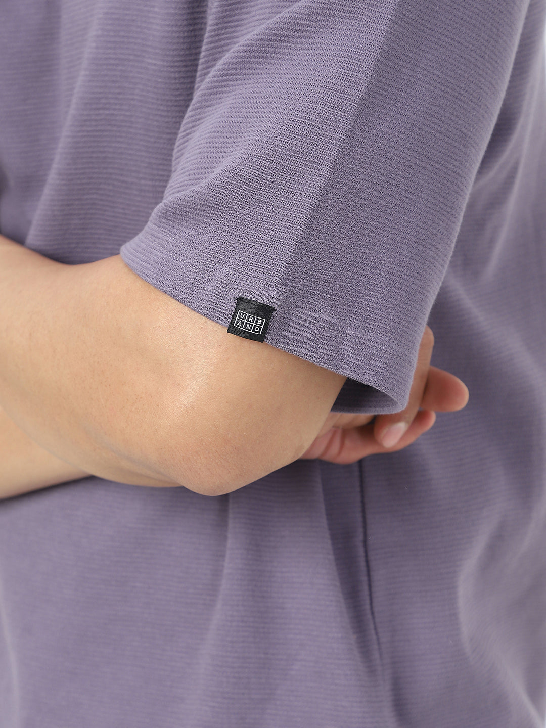 Men's Lilac Textured Round Neck Oversized Half Sleeve Cotton T-Shirt