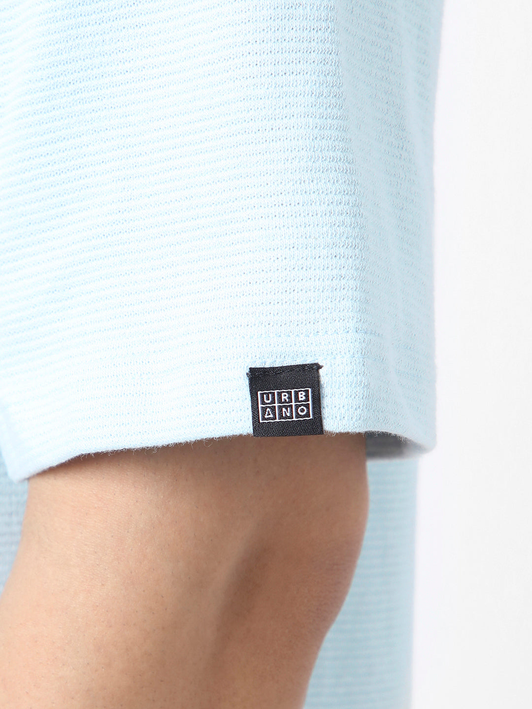 Men's Pastel Blue Textured Round Neck Oversized Half Sleeve Cotton T-Shirt