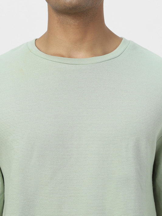 Men's Pastel Green Textured Round Neck Oversized Half Sleeve Cotton T-Shirt