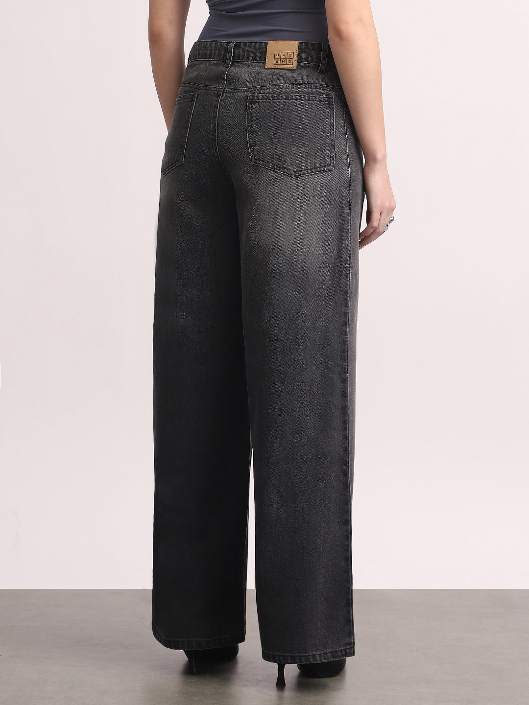 Women's Grey High Rise Loose Baggy Fit Washed Jeans Non-Stretchable